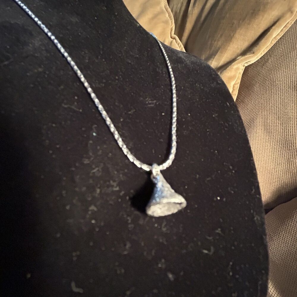 Sterling Silver Solid Vintage Hershey Kiss Pendant & Silver Chain in Jewelry Box